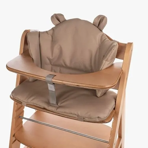 aMami Zweiteiliges Sitzkissen für Hochstuhl Hauck – Handgefertigt – Wasserdichtes Oxford-Gewebe – Antiallergisch – Bequemes Polster mit Klettverschluss - Cappuccino - Teddy
