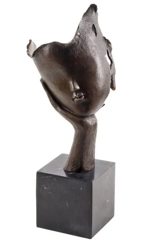 Aubaho Dekoobjekt Bronzeskulptur Gesicht Hand Büste Denker - Elegante Bronzeskulptur im antiken Stil, perfekt für die stilvolle Dekoration. Mit traditionellen Techniken gefertigt, bringt sie zeitlose Eleganz in jeden Raum. Maße: 12 x 37 x 16 cm, Gewicht: 4,2 kg.