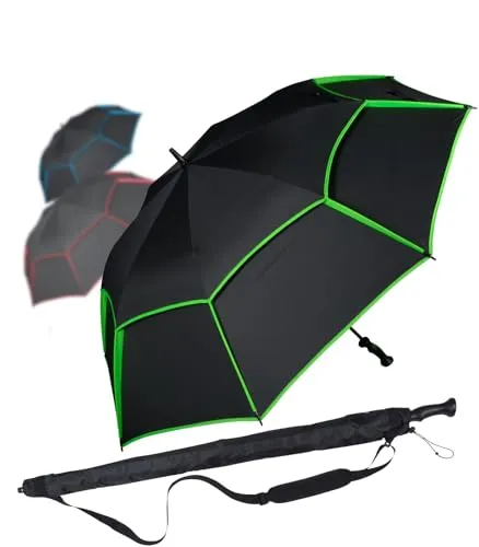 iX-brella 146 cm XXXL Fiber-Golfschirm Automatik doppeltes Dach mit Ventilationsbezug - schwarz-grün