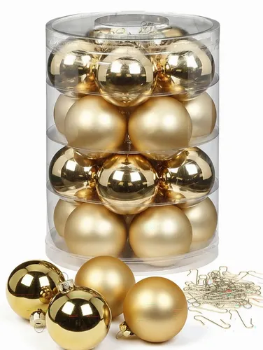 MAGIC by Inge Weihnachtsbaumkugel Weihnachtskugeln 20 Stk 6cm brokatgold + 40 Haken gold