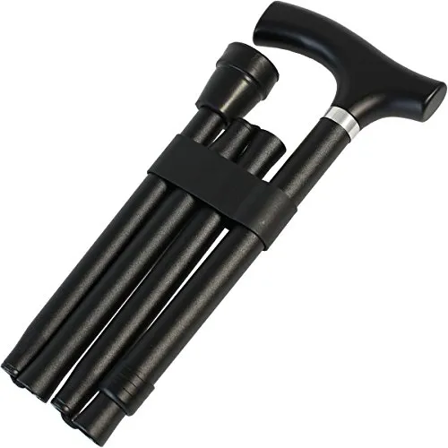 Faltstock dreifach, verstellbar 85-95cm, im Etui, schwarz, Gehstöcke