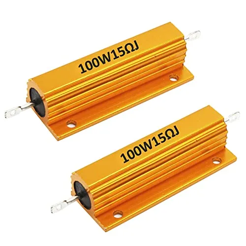 Mdurian 2 X 100W 15 Ohm 5% Aluminiumgehäuse Widerstand Lastwiderstände Gewindebohrer Wirewound Aluminium Gehäuse Drahtwiderstand Gold für Licht Ersatz Konverter
