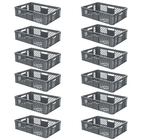 BRB Eurobehälter 12x stapelbar, Industriequalität, lebensmittelecht - Materialtransport: 12 stabile Eurobehälter 600x400 mm, bruchfest und spülmaschinenfest, ideal für Fördertechnik und Logistik.