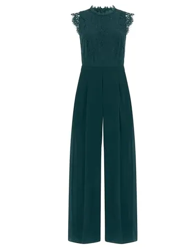 APART Fashion Damen Spitze Jumpsuit – Eleganter Einteiler für besondere Anlässe - Hochgeschlossenes, ärmelloses Abendoutfit mit weiten Beinen und tailliertem Gürtel. Aus weichem Stoffmix für angenehmen Tragekomfort. Perfekt für Hochzeiten, Partys und Büro.