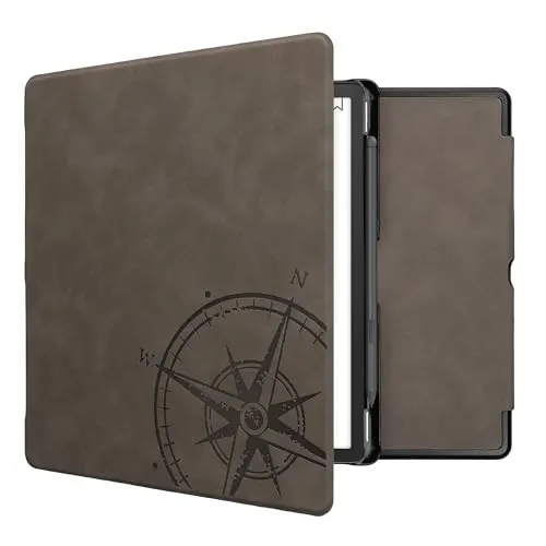 kwmobile Hülle kompatibel mit Amazon Kindle Scribe Hülle - Kunstleder Cover - Kompass Vintage Grau