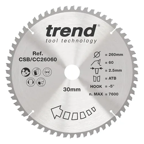 Trend Kappsägeblatt, 260 mm, 30 mm Bohrung, 60 Zähne, HW, 2,5 mm, -5° Haken