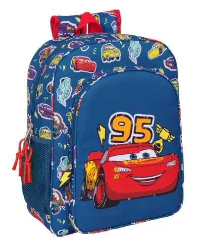 safta CARS Racing Schulrucksack für Kinder, anpassbar an den Kinderwagen, ideal für Kinder im Schulalter, bequem und vielseitig, Qualität und Widerstandsfähigkeit, 32 x 12 x 38 cm, marineblau, M,