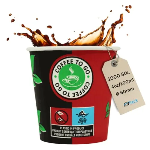 Enpack 1000 Espressobecher - 120ml/4oz - Einwegbecher - Hitzebeständige To Go Becher - Recycelbar Einwegbehälter für Kaffee/Tee/Kakao - Getränkebecher für Espresso