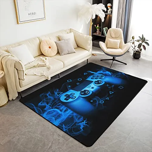 Homemissing Gamer Wohnzimmerteppich, 100 x 150 cm – moderner Spielteppich, Blau, für Innen- und Außenbereich