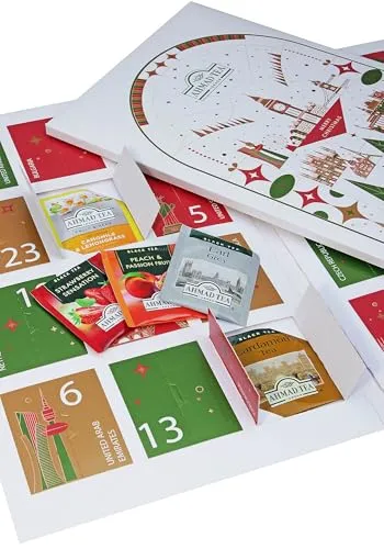 Ahmad Tea Adventskalender 2025 - Teekalender zum Aufstellen mit 24 verschiedenen Teesorten - Schwarztee, Grüntee, Früchte- und Kräutertee - 24 Einzeln Verpackte, Aromaversiegelte Teebeutel