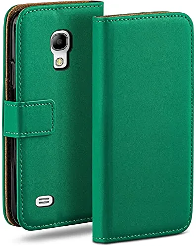 moex Book Case für Samsung Galaxy S4 Handyhülle mit Kartenfach, Hülle klappbar 360 Grad Schutzhülle, Klapphülle Flip Case Cover, PU Leder Handytasche Lederhülle, Dunkelgrün