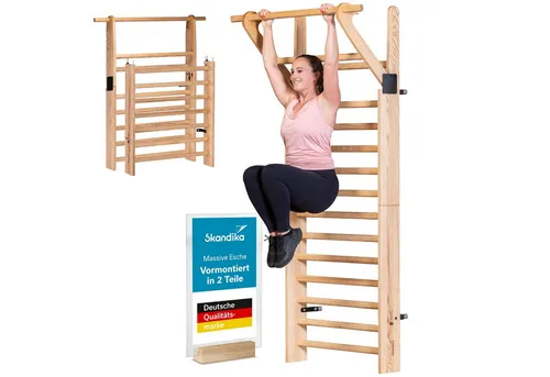 Skandika Vira Sprossenwand – Ausklappbar für vielseitiges Training - Die Skandika Vira Sprossenwand bietet ein flexibles Trainingsgerät mit ausklappbarer Klimmzugstange. Stilvolles Design und hochwertige Verarbeitung aus nachhaltigem Eschenholz für effektives Training in jedem Zuhause.