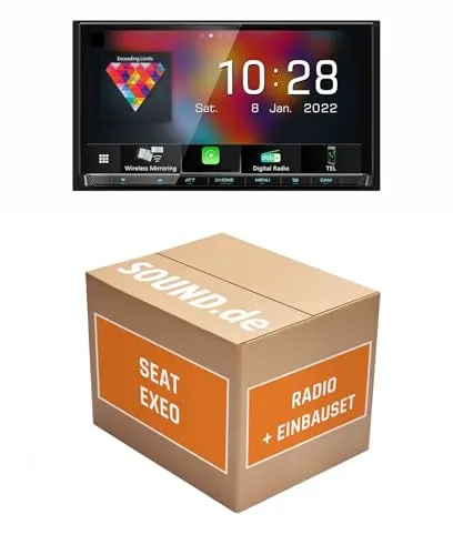 Autoradio Einbaupaket für Kenwood DMX8021DABS kompatibel mit Seat Exeo 3R + RNS-E 16:9 Navigation | (Wireless) Apple CarPlay (Wireless) Android Auto