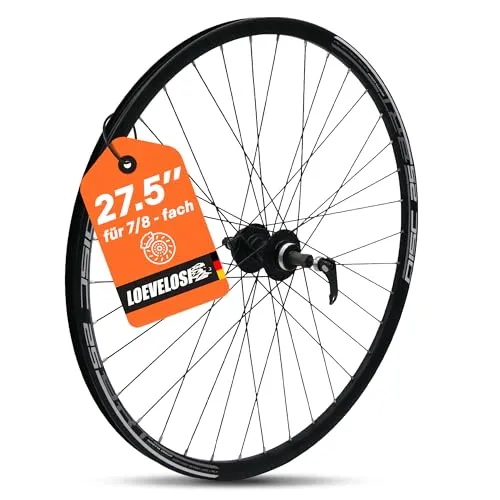 MTB Hinterrad 27,5 Zoll Fahrrad Laufrad – Zahnkranz/Schraubkranz 7/8-fach, Nicht für Kassette – Scheibenbremse 6-Loch – QR 135 mm Schnellspanner – Alu Felge & Nabe 36 Speichen – Schwarz – LOEVELOSI