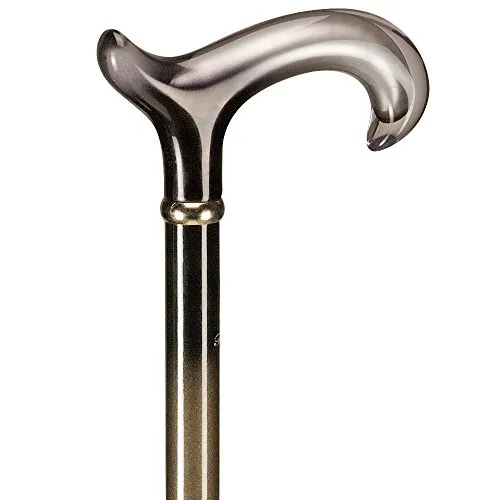 Buchenstock mit Verlauf von schwarz zu metallic grau mit Derbygriff aus transparentem Acryl mit silbernem Kern