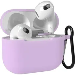 EAZY CASE - Schutzhülle für AirPods 3 Hülle Lila Violett Silikon Case Stoßfest mit Karabiner geeignet als Schlüsselanhänger Antikratz Etui ru... - Lila/Violett
