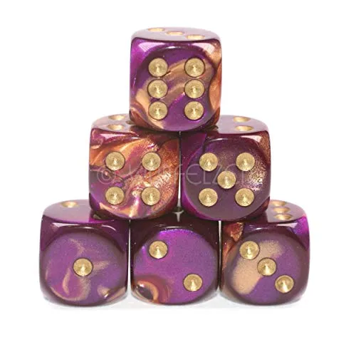 Würfelzeit 7472 - Würfel w6 16 mm, Alyen Purpur-Kupfer m/Gold (6er Set im Polybeutel)