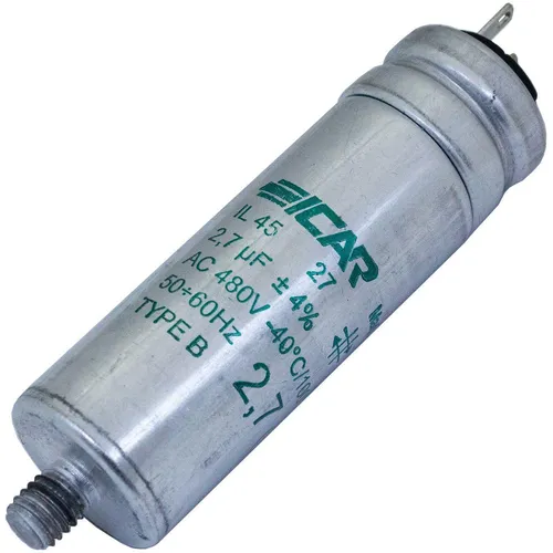 Anlaufkondensator Motorkondensator 2,7µF 480V 25x78mm Stecker 2,8x0,8mm ICAR 2,7