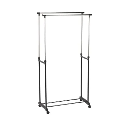 MSV Kleiderständer mit Rollen aus Edelstahl - Kleiderständer mit 2 Stangen, mobil durch Rollen, ideal für flexibles Aufhängen von Kleidung in jedem Raum.