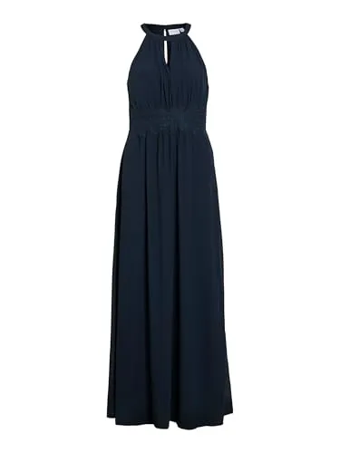 Vila Abendkleid VIMilina - Elegante Spitze in Dunkelblau - Kleid aus recyceltem Material mit ärmellosem Design und langer Maxi-Länge, perfekt für besondere Anlässe.
