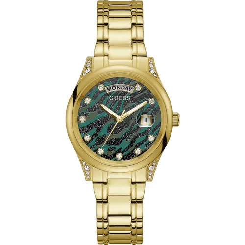 GUESS Aura GW0047L3 - Elegante Damenarmbanduhr - Kategorie: Armbanduhren, stilvolles goldfarbenes Design mit Quarzwerk, ideal für jeden Anlass und perfekt für modebewusste Frauen.