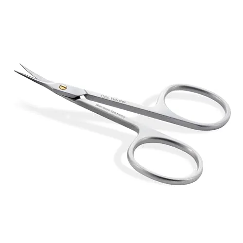 OTTO HERDER HAUTSCHERE - Extra scharfe Nagelhautschere zum schneiden abstehender Nagelhaut 8,5cm mit Goldener Schraube - Hautschere Turmspitze Extra Fein 1,5cm grosse scharfe gebogener Schneide