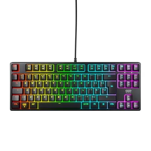 CHERRY XTRFY K4V2 TKL Gaming-Tastatur - Kabelgebundene Gaming-Tastatur im Tenkeyless-Format mit anpassbarer RGB-Beleuchtung und hochwertigen CHERRY MX2A RED Switches für ein schnelles, präzises Tippgefühl.