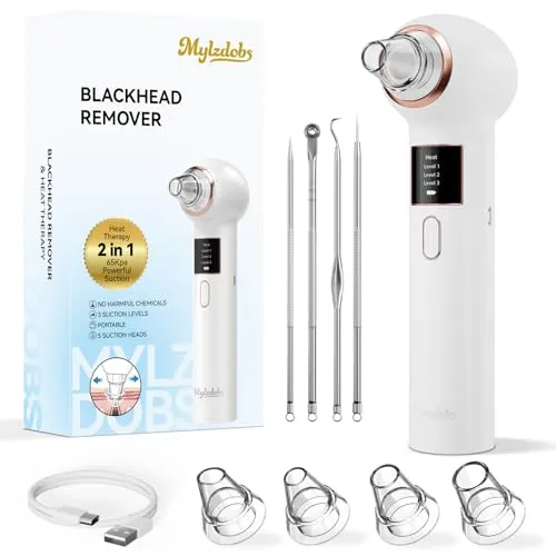 Mitesserentferner Porenreiniger 3 Modi Vakuum die Gesichtsreinigung, Weiß | 5 Aufsatzen Pickelsauger,USB-C-Ladung, Tragbar Porensauger, Inklusive Pickel Werkzeug Set