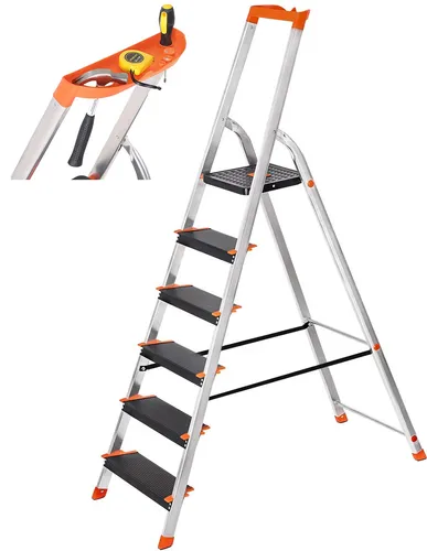 SONGMICS Aluleiter mit 6 Stufen, 150 kg belastbar
