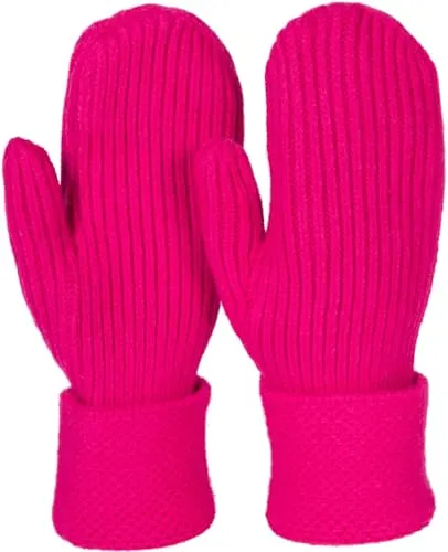 styleBREAKER Damen Winter Strick Fäustlinge Einfarbig mit gemustertem Bund, warme Fausthandschuhe, Strickhandschuhe 09010046, Farbe:Pink
