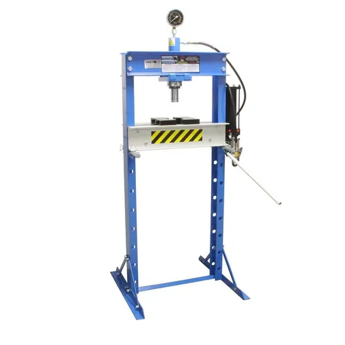 Pneumatische Werkstattpresse 20 Tonnen – Effiziente Pressarbeiten - Die pneumatische Werkstattpresse mit 20 Tonnen Druckkraft ist ideal für präzise Pressarbeiten. Verstellbares Arbeitsbett und seitlich einstellbarer Zylinder bieten Flexibilität und Komfort für Metallbearbeitung und Reparaturen.