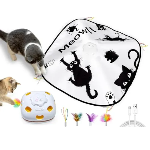 GoldenSun Katzenspielzeug, Wiederaufladbar, Interaktives 4-in-1 Spielzeug für Indoor, Versteckspielzeug für Kätzchen, Whack a Mole Motion, Elektronisches Katzen Spielzeug für Übungen