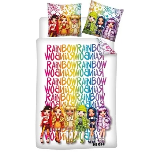 Rainbow High Girls Bettwäsche Set 2tlg. 135-140x200 - Bettwäsche für Kinder im Comic-Stil, bestehend aus Bettbezug und Kissenbezug, waschmaschinengeeignet und ideal für das Kinderzimmer.