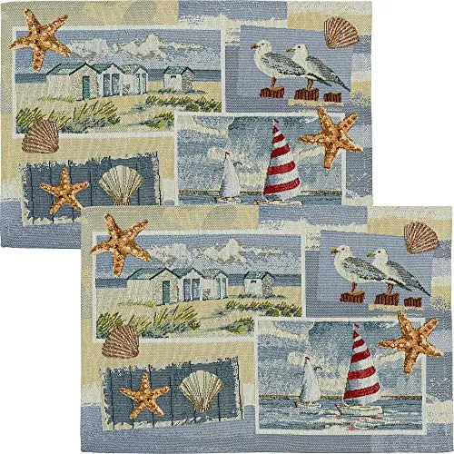 Sander Tischset Beach House 2er-Pack Gobelin hellblau-rot Größe 32x48 cm