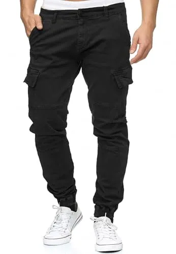 Indicode Herren August Cargohose aus Baumwolle mit 6 Taschen | Cargo Chino Hose f. Männer Black, XL