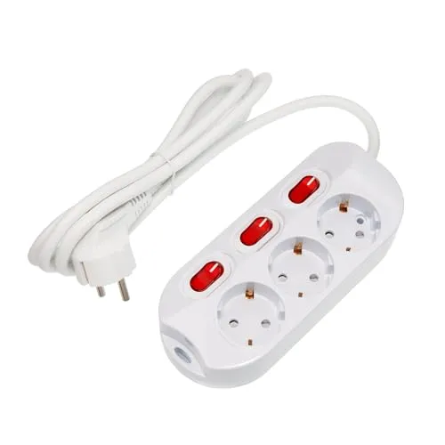 feletec 3-Fach Steckdosenleiste einzeln schaltbar 1,5m Kabel Farbe: weiß, für Wandmontage geeigtnet, 230V 16A 3500W
