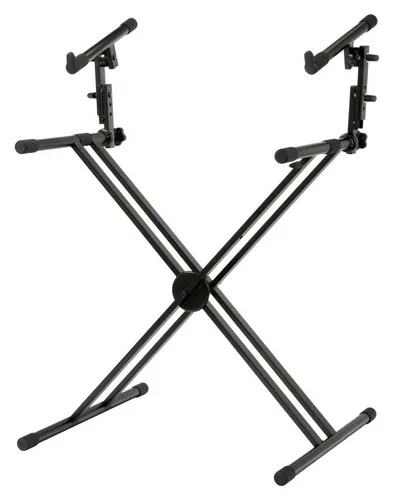 Classic Cantabile 2-fach Doppel-X-Keyboardständer - Zubehör für Tasteninstrumente, sehr robuste doppelstrebige Ausführung für 2 Instrumente, platzsparend zusammenklappbar und höhenverstellbar von 45 bis 120 cm.