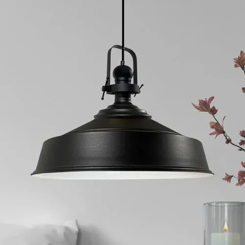 bamyum Asletl Hängelampe Industrial Schwarz Weiß Ø40 cm - Stilvolle Pendelleuchte aus Metall für Küche und Esszimmer, höhenverstellbar und geeignet für E27 Leuchtmittel, kombiniert modernen und Vintage-Stil.