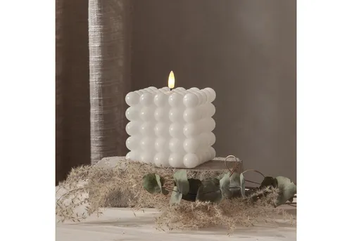 MARELIDA LED-Kerze Bubble Würfel Cube Kerze Echtwachs H: 12,5cm Timer weiß (1-tlg)