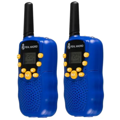Real Madrid Walkie-Talkies Kinder 6 km Reichweite 8 Kanäle VOX-Modus Taschenlampe Gürtelclip