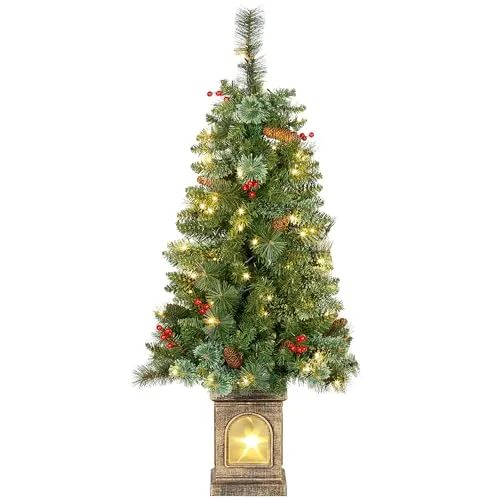 HOMCOM Künstlicher Weihnachtsbaum mit 100 LEDs - Künstlicher Weihnachtsbaum, 120 cm hoch, mit 100 warmweißen LEDs und 8 Beleuchtungsmodi. Flammhemmende Materialien sorgen für Sicherheit und der elegante Sockel verleiht jedem Raum festliche Magie.