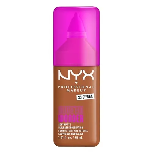 NYX Professional Makeup Make 'EM Wonder Foundation, 24H Soft Matte Aufbaubare Foundation, Mit hoher Deckkraft, Mattes Finish, 33 Sienna