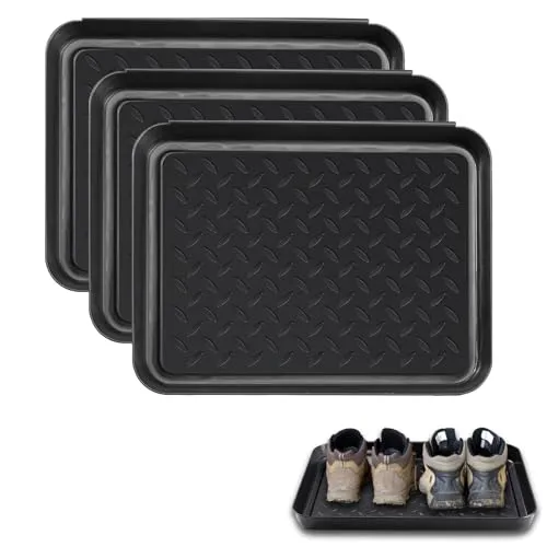 Tiusixsy 3er Set Schuhabtropfschale, Schuhmatte Abtropfmatte aus Kunststoff für Schuhe, 35×27,5×3 cm Schuhablage mit erhöhtem Rand,Schuhwanne für Innen & Außen, Schwarz