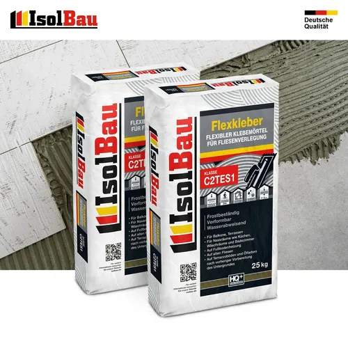 None Fliesenkleber Flexkleber C2TES1 - 2 x 25 kg - Fliesenkleber C2TES1, frost- und wasserabweisend, ideal für Innen- und Außenanwendungen, auch auf schwierigen Untergründen wie OSB und Spanplatten.
