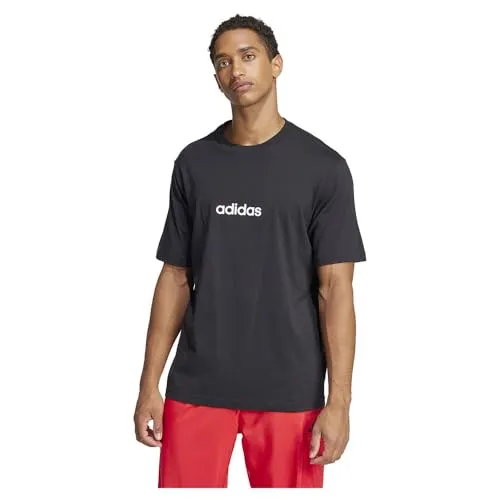 adidas Men's Essentials LINEAR Single Jersey Tee, Black/White, S
