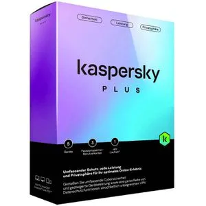 Kaspersky Antivirensoftware Plus 2024 - 5 Geräte, Jahreslizenz - Security-Suiten mit Echtzeit-Virenschutz, VPN für anonymes Surfen und Datenleck-Prüfung. Schützen Sie Ihre Geräte effektiv und sorgen Sie für mehr Sicherheit im Internet.