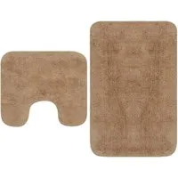 vidaXL 2-teiliges Badematten-Set in Beige - Badematten & Badteppiche – Luxuriöses, 100% Baumwolle Set mit rutschfester Unterseite für Sicherheit und Komfort im Badezimmer.