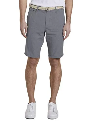 TOM TAILOR Denim Herren Chino Shorts mit Gürtel - Medium Grey Yarn Dye Stripe, XXL - Herren-Shorts mit Gürtel, Slim Fit und seitlichen Eingrifftaschen, ideal für lässige Sommerlooks.