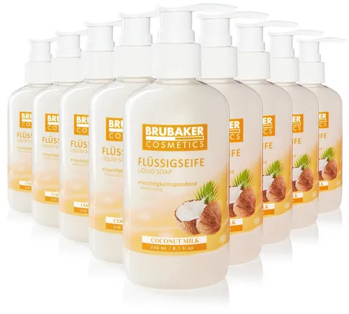 BRUBAKER Handseife Flüssigseife mit Kokosnuss Duft, 10-tlg., feuchtigkeitsspendend, Seife flüssig im praktischen Spender