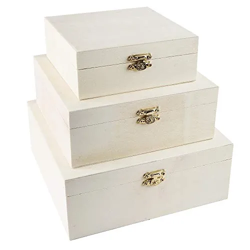 Ideen mit Herz Holzboxen mit Deckel | 3er Set | klein | Aufbewahrung | Erinnerungs-Box| mit Metallverschluss | 3 verschiedene Größen | zum Basteln & Bemalen | DIY